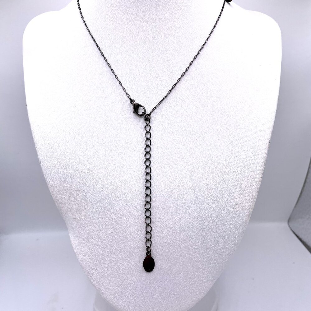 EUC 2028 Black Onyx Beaded Vintage Goth Y2K Y Drop Necklace Teardrop Stones - Picture 3 of 4